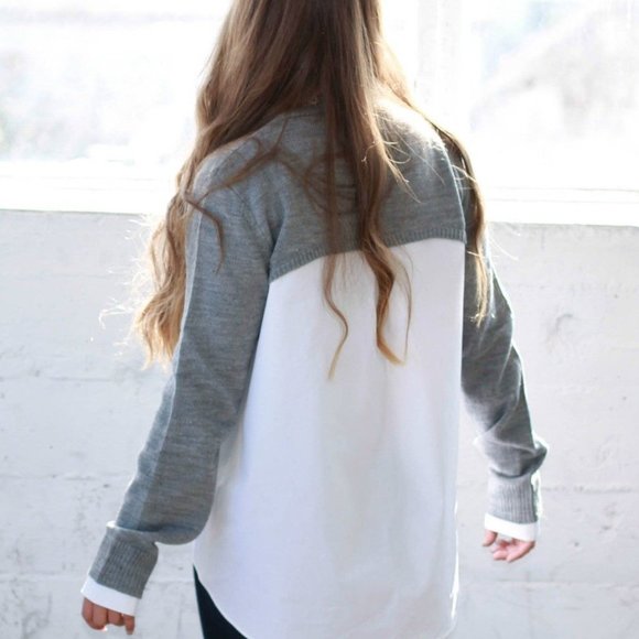 Grey White Layered Mock Neck Sweatshirt - Picture 4 of 7